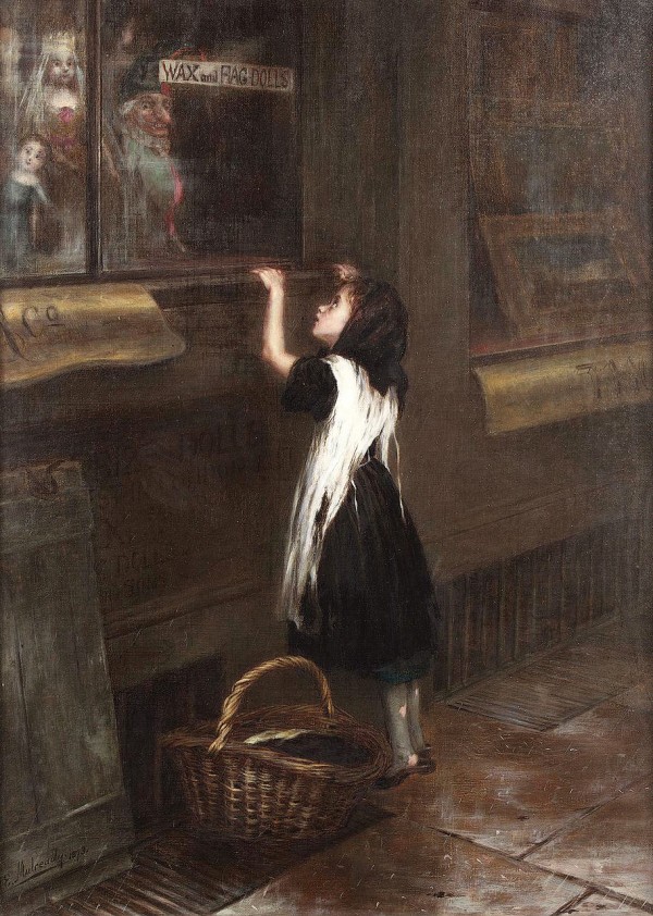 A girl in a black dress by Augustus Edwin Mulready